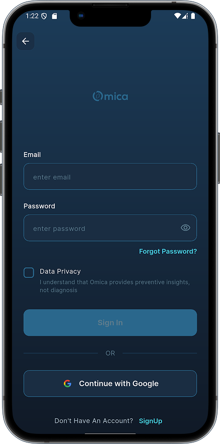 Omica app walkthrough screen 2